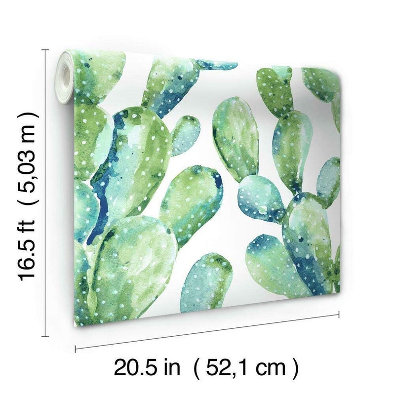 RoomMates RMK11351WP Blue Prickly Pear Cactus Peel and Stick Wallpaper - Image 5